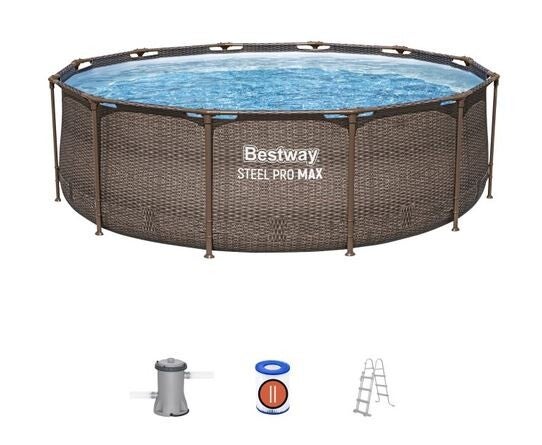 Steel Pro MAX™ Frame Pool Set mit Filterpumpe Ø 366 x 100 cm, Rattan-Optik (Schokobraun), rund