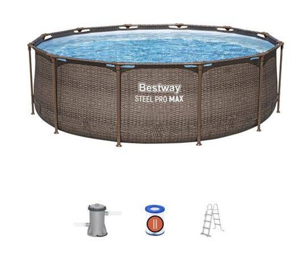 Steel Pro MAX™ Frame Pool Set mit Filterpumpe Ø 366 x 100 cm, Rattan-Optik (Schokobraun), rund