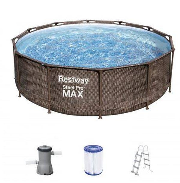 Steel Pro MAX™ Frame Pool Set mit Filterpumpe Ø 366 x 100 cm, Rattan-Optik (Schokobraun), rund