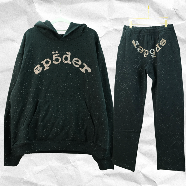Authentic Vintage Streetwear Cotton | Sp5der VVS Rhinestones Hoodie & Joggers Set