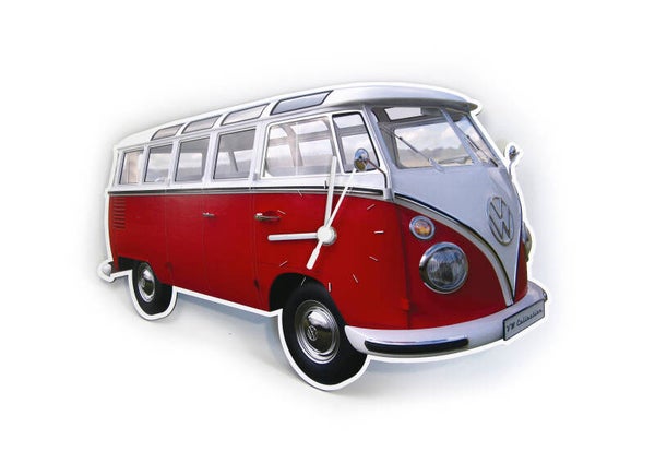 VW T1 Bus wandklok 28x18x2,5cm - Klassiek rood