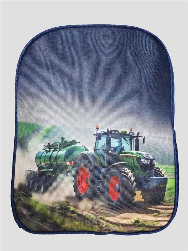 Donkerblauw rugtas met groene tractor RS07