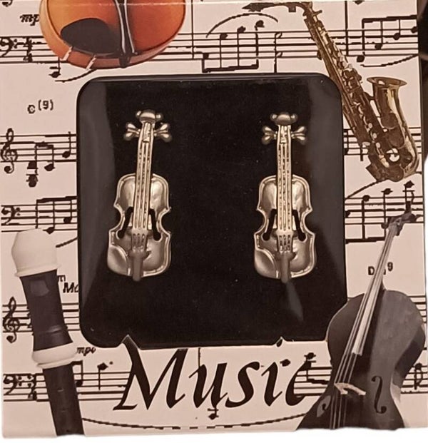 Manchetknopen met  viool met zilverkleurige afwerking