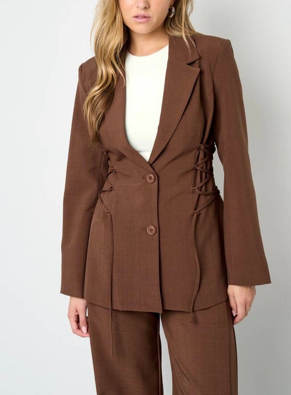 Blazer met vetersluiting bruin
