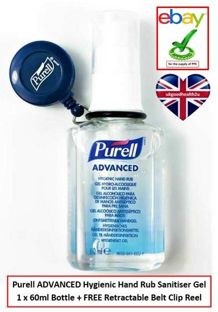 Purell ADVANCED Hygienic Hand Rub Sanitiser Gel 60ml x 1 Bottle + Purell Retractable Belt Clip Reel