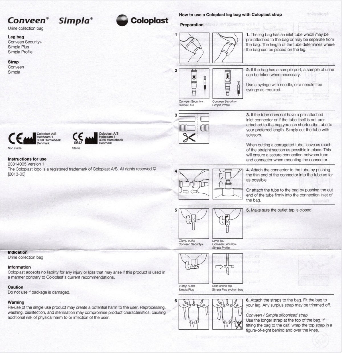 Coloplast Simpla Profile Urine Collection Leg Bag 21574 500ml No Straps
