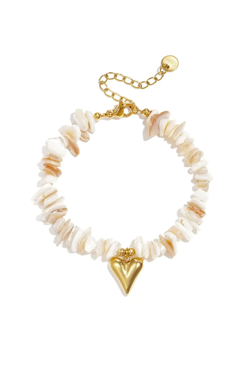 Armband met stenen kralen en hart goud