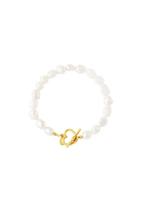 Armband parel met hart sluiting goud