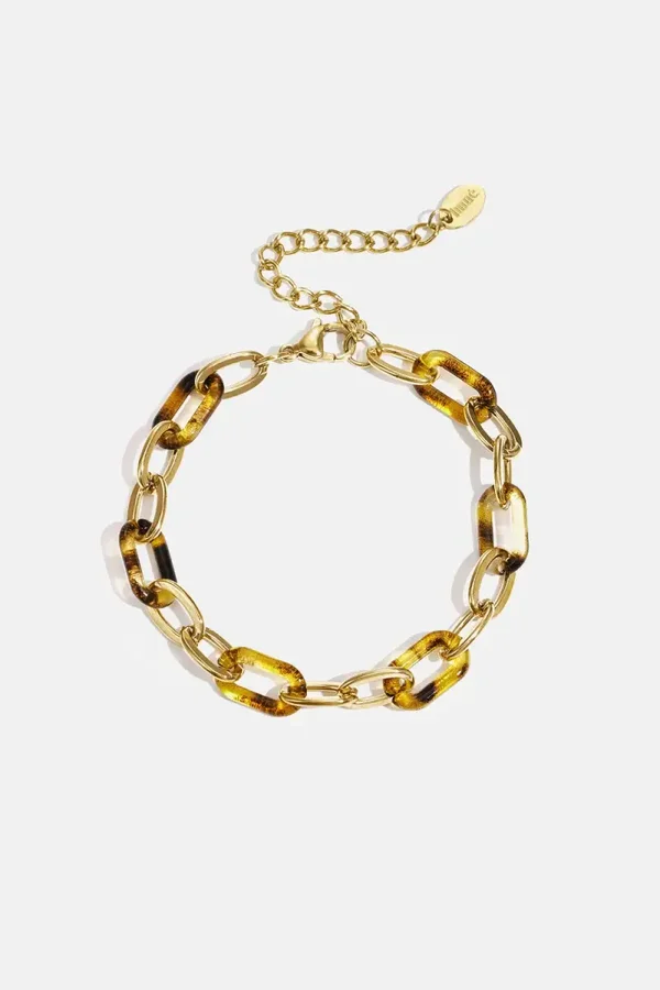 Schakelarmband met luipaardprint goud