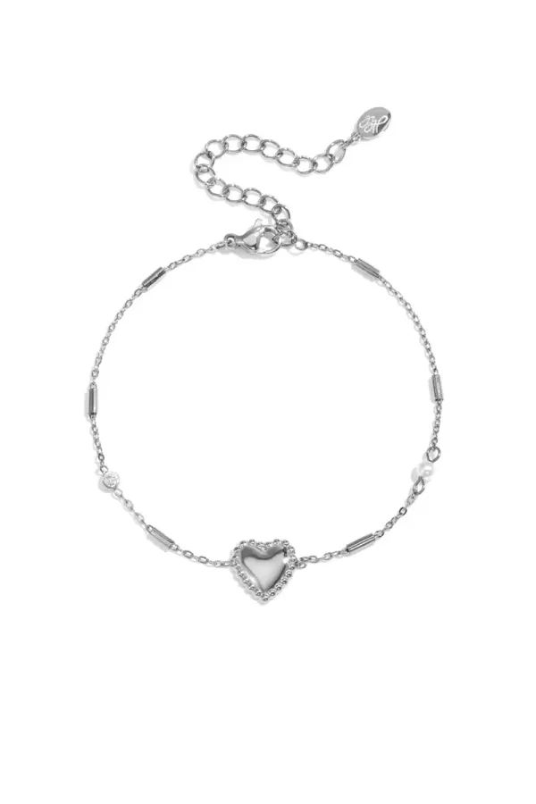 Armbandje met parel, steentje en hart zilver