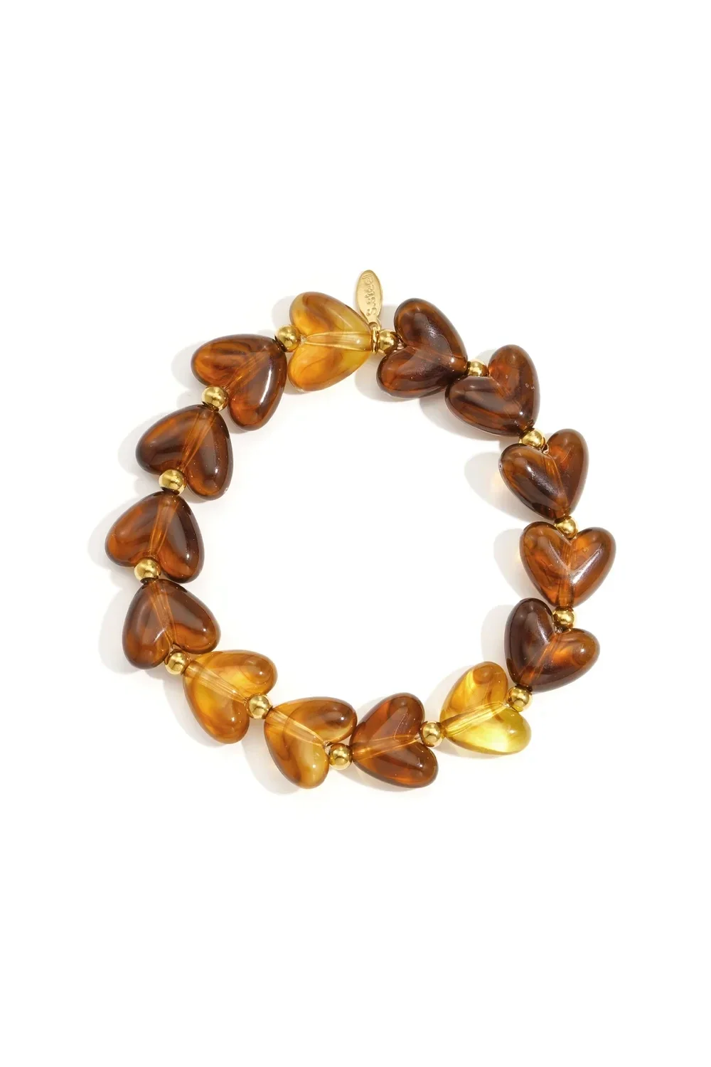 Elastieken hartjes kralenarmband bruin
