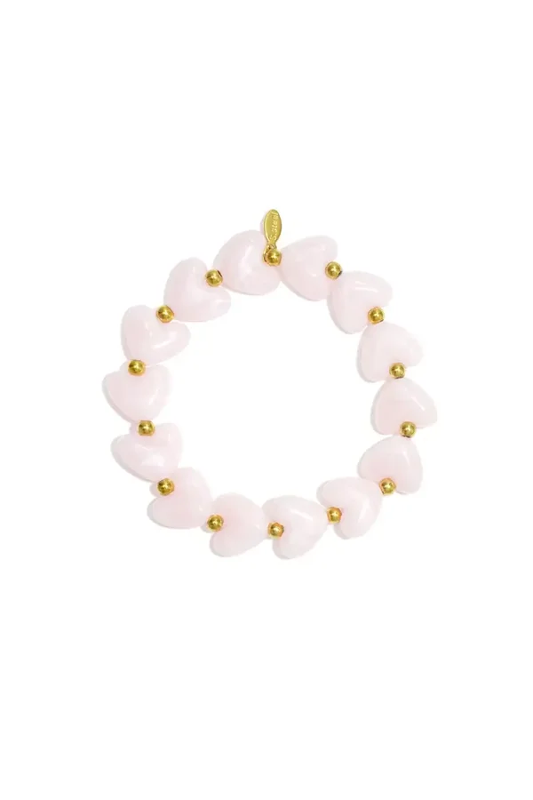 Elastieken hartjes kralenarmband babyroze