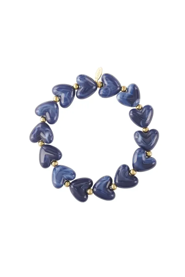 Elastieken hartjes kralenarmband blauw