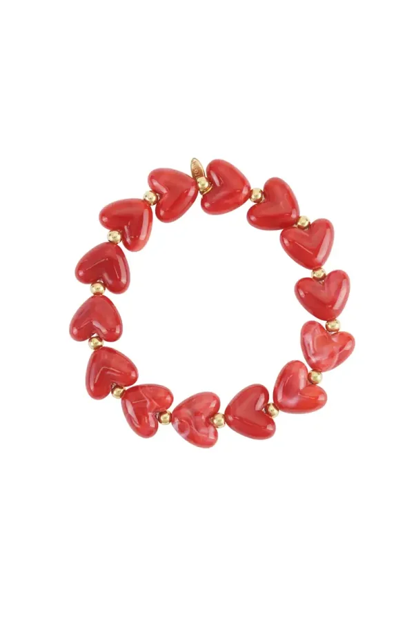 Elastieken hartjes kralenarmband rood
