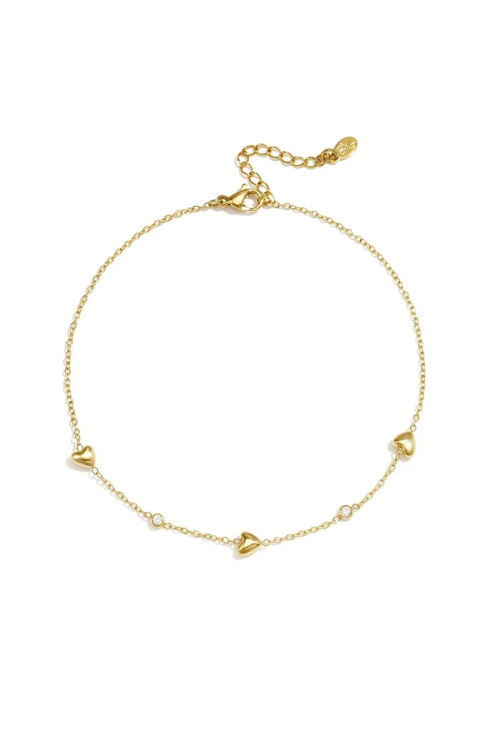 Enkelbandje met diamantjes en hartjes goud