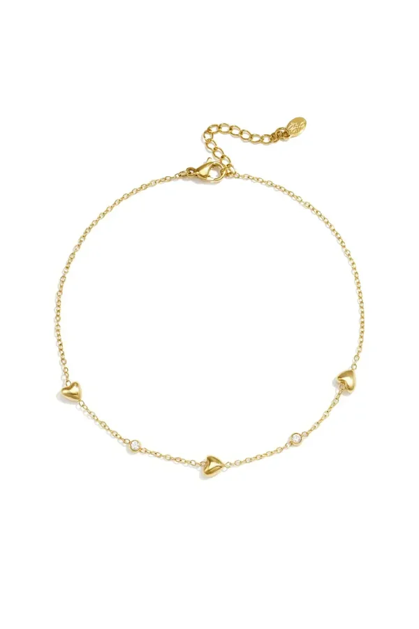 Enkelbandje met diamantjes en hartjes goud