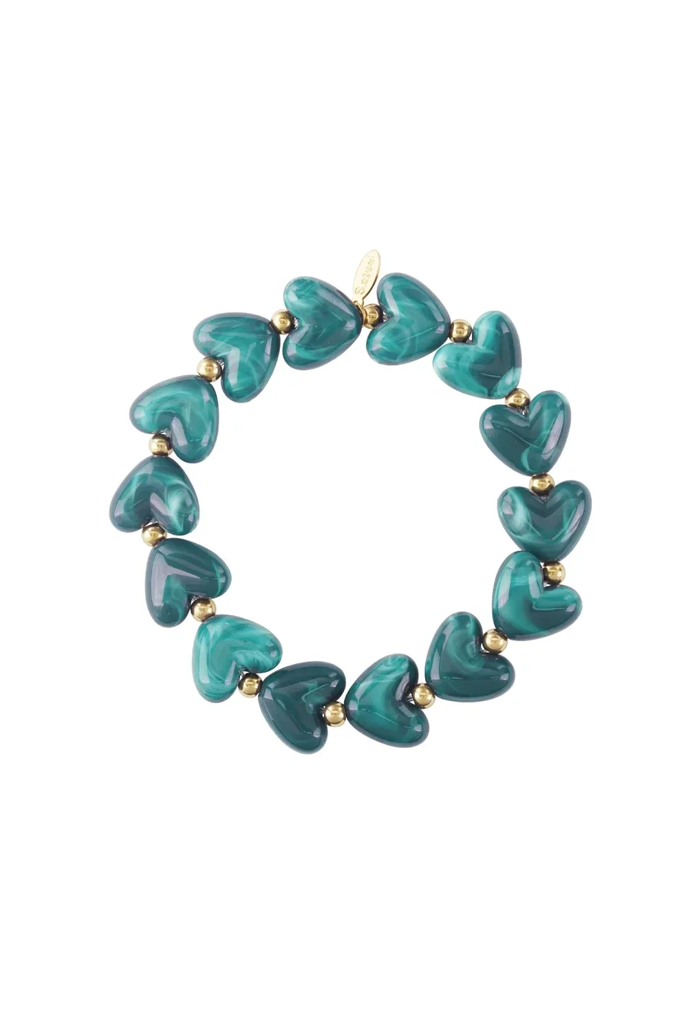 Elastieken hartjes kralenarmband blauwgroen