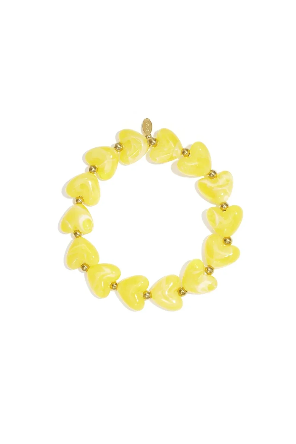 Elastieken hartjes kralenarmband geel
