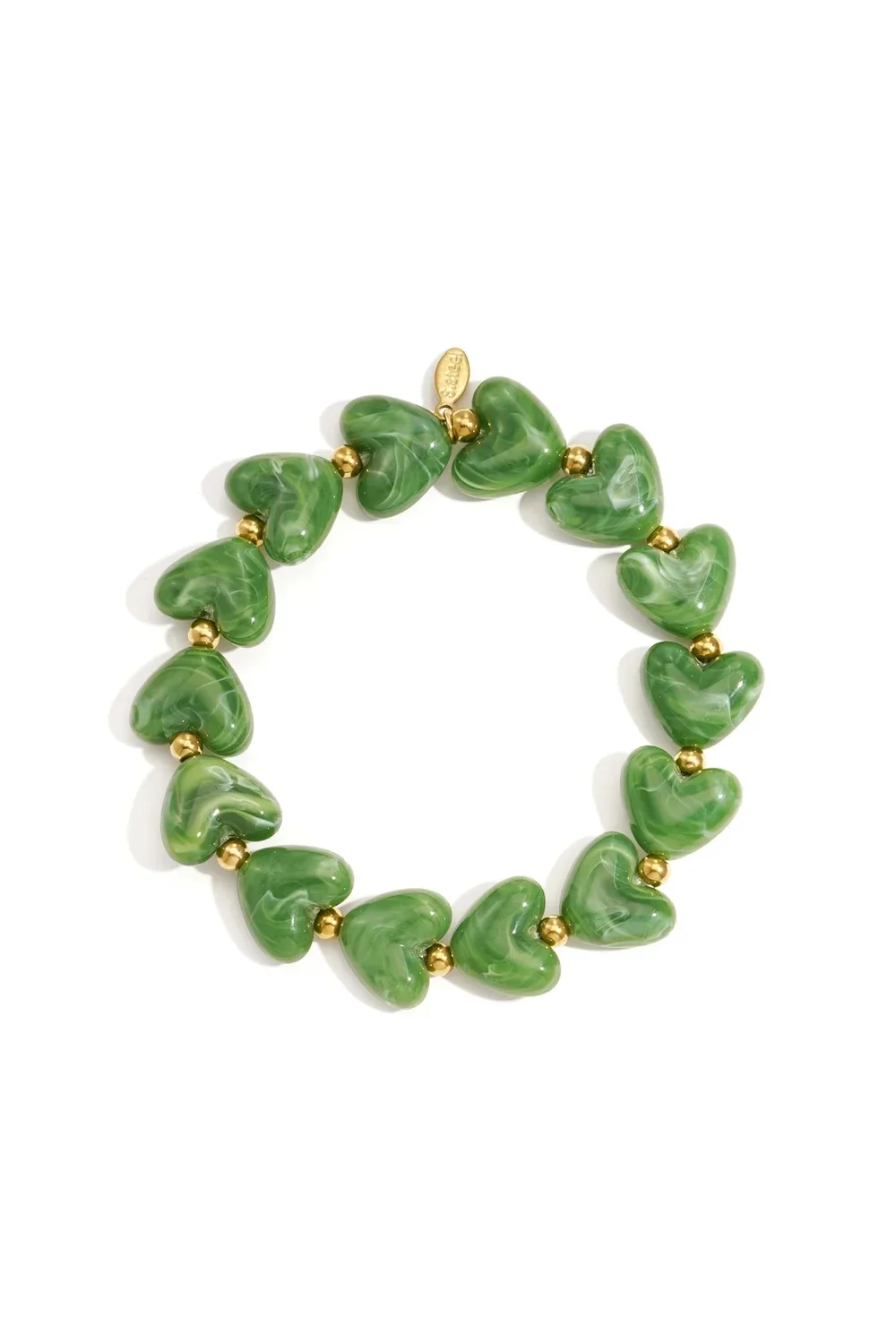 Elastieken hartjes kralenarmband groen
