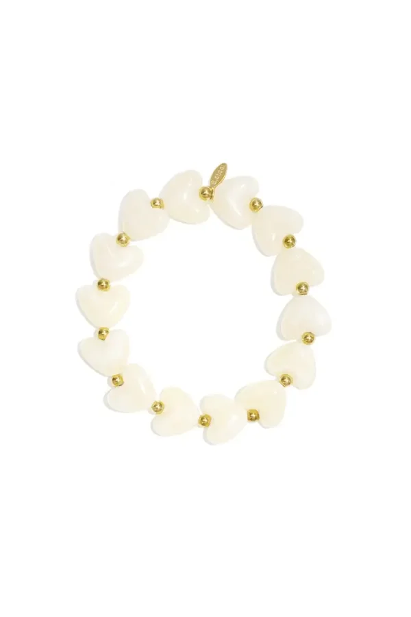 Elastieken hartjes kralenarmband gebroken wit