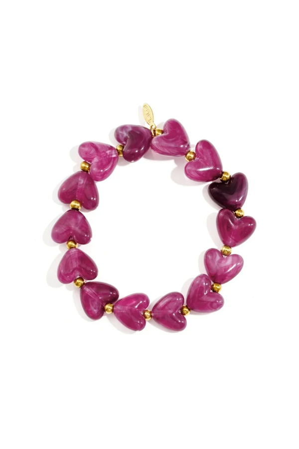 Elastieken hartjes kralenarmband paars