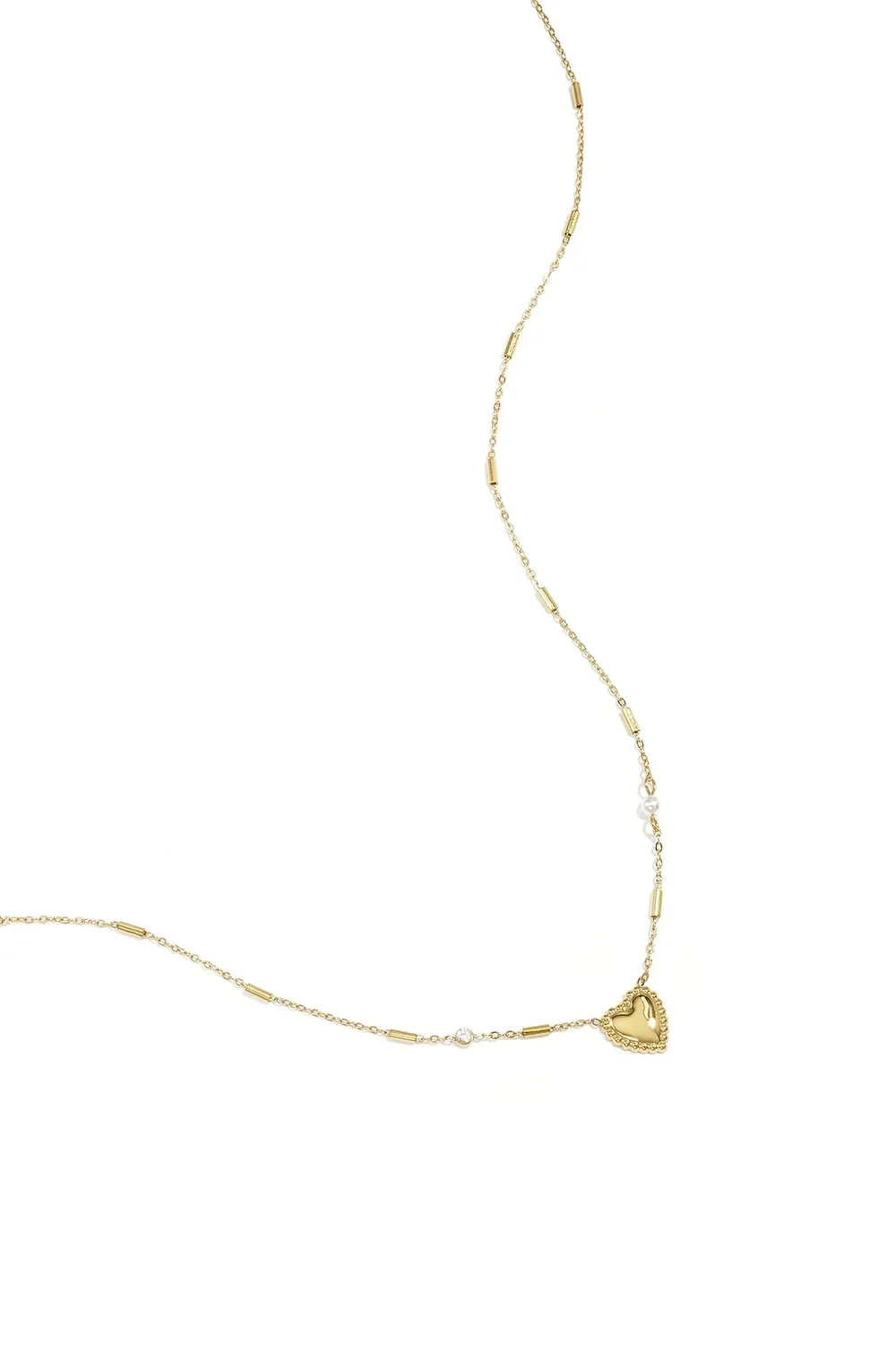 Ketting met parel, steentje en hart goud