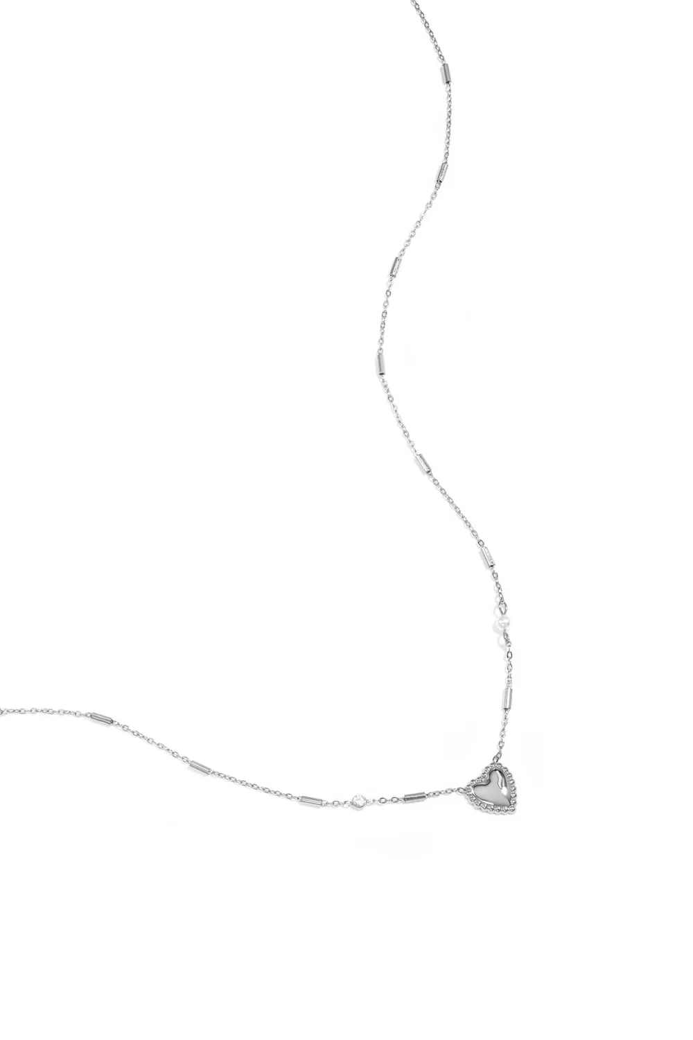 Ketting met parel, steentje en hart zilver