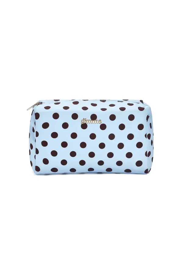 Make-up tas babyblauw met bruine stippen