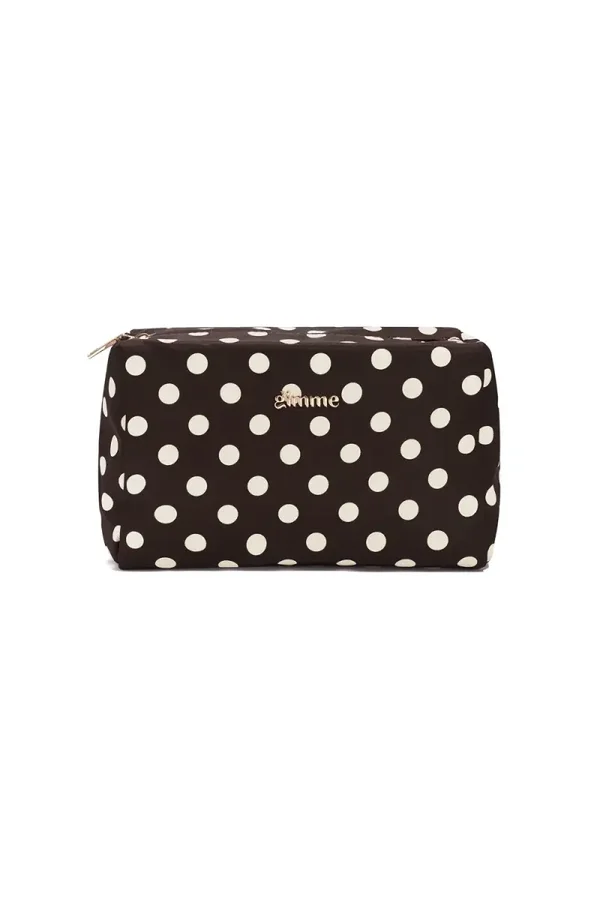 Make-up tas bruin met witte stippen