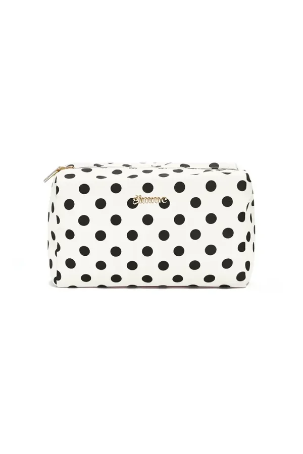 Make-up tas wit met zwarte stippen