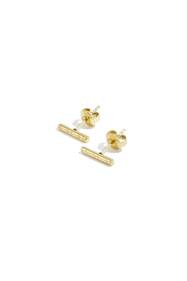 Stud oorbellen gestreept staafje goud