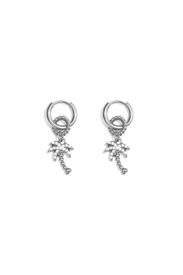 Oorbellen met hangende palmboom zilver