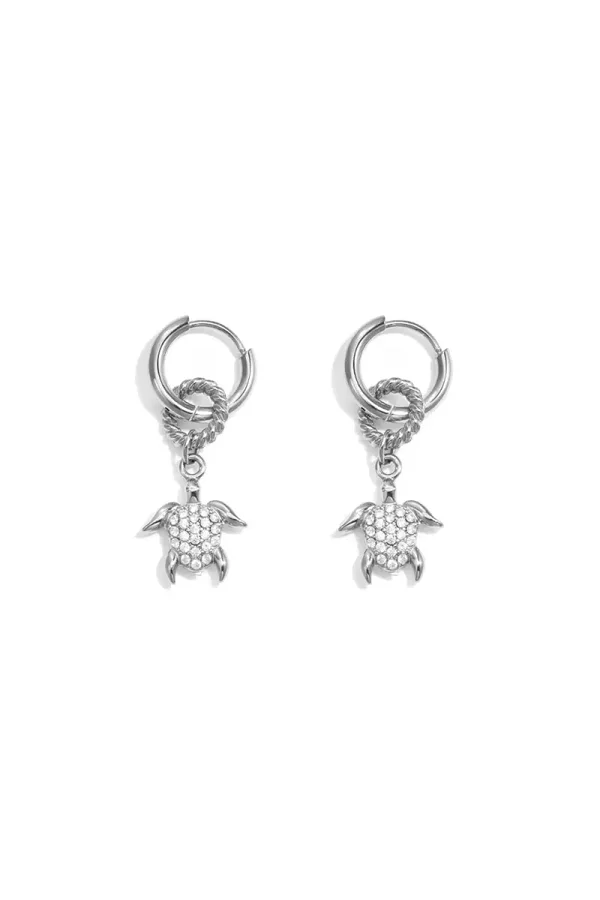 Oorbellen met hangende schildpad zilver