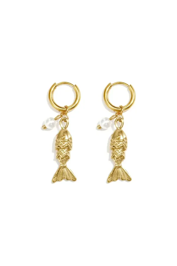 Oorbellen met hangende vis goud