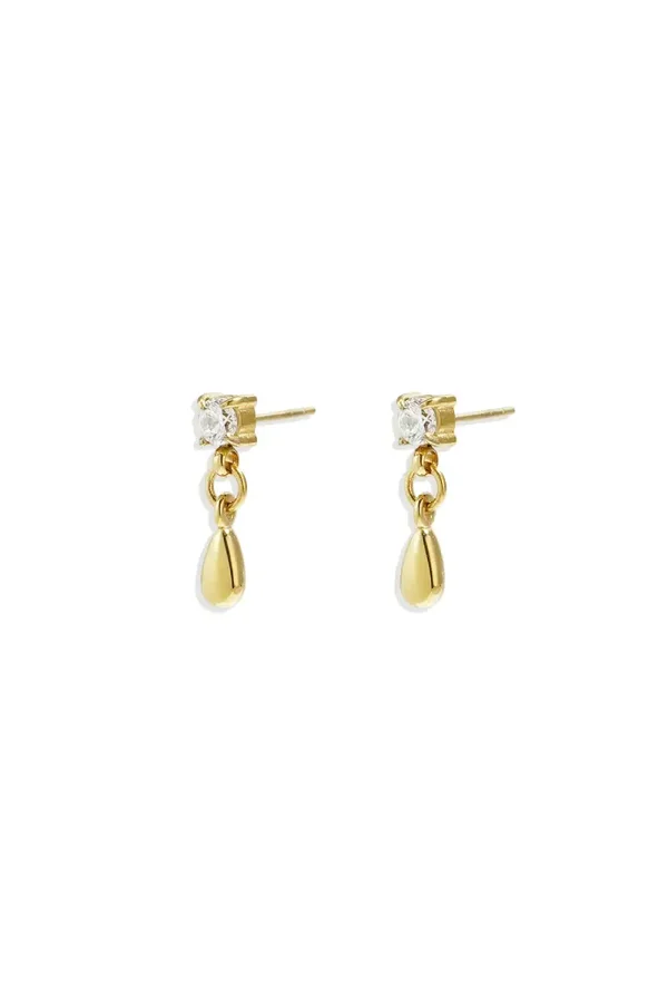 Stud oorbellen met hangende druppel goud