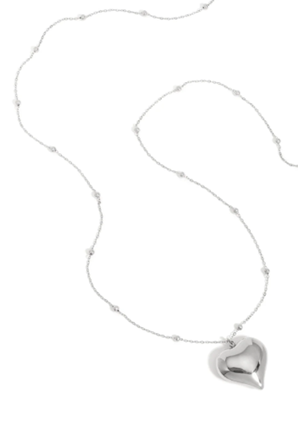 Lange hartjesketting zilver