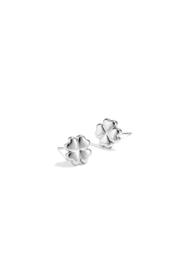 Stud oorbellen klavertje zilver