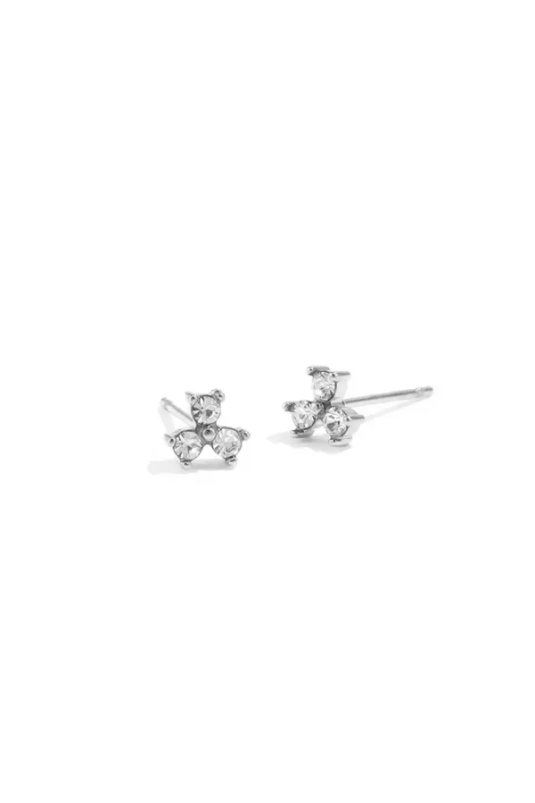 Stud oorbellen met 3 steentjes zilver