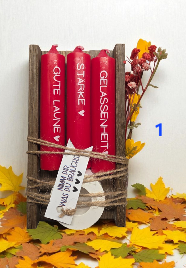 3-er Kerzenset und Kerzenständer zu Weihnachten oder als Wichtelgeschenk