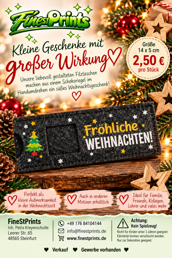 Filztasche anthrazit "Fröhliche Weihnachten" mit Tanne