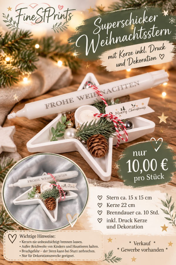 Weihnachtsstern mit Kerze und Dekoration