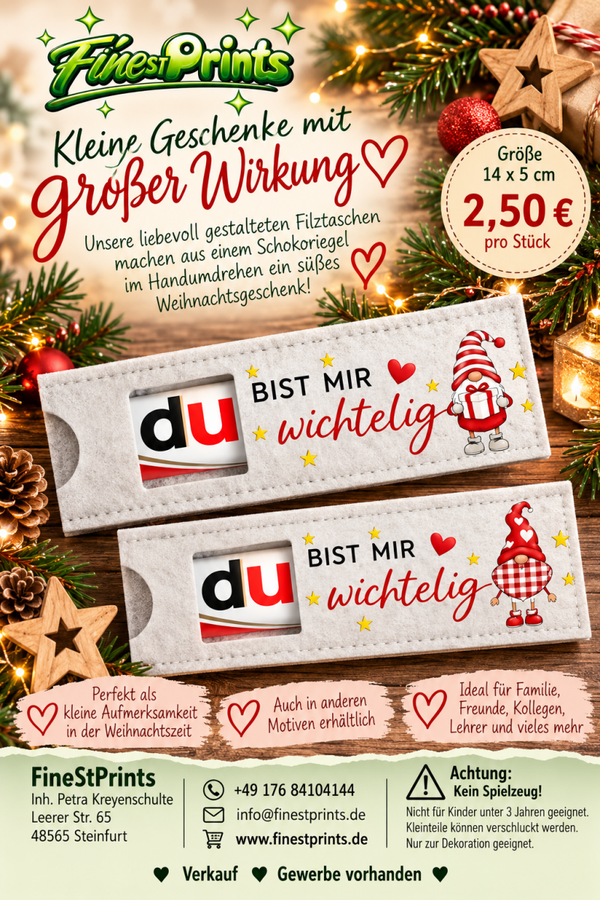 Filztasche weiß "(Du) bist mir wichtelig" mit Gnom -neu-