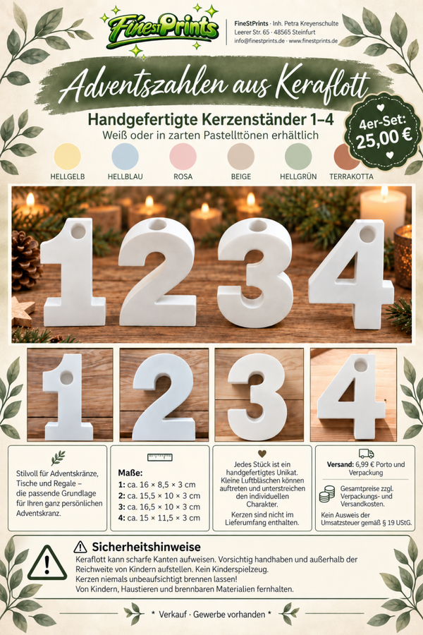 Adventskerzen aus Beton in weiß, 4 er Set