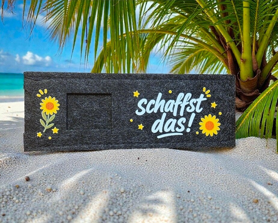 Filztasche für Schokoriegel, Aufdruck: "Du schaffst das"