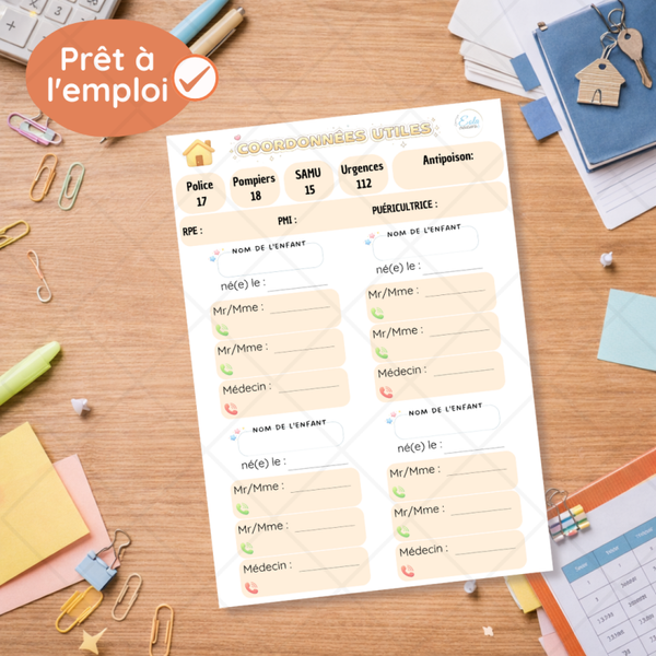 Affiche "Coordonnées utiles" beige