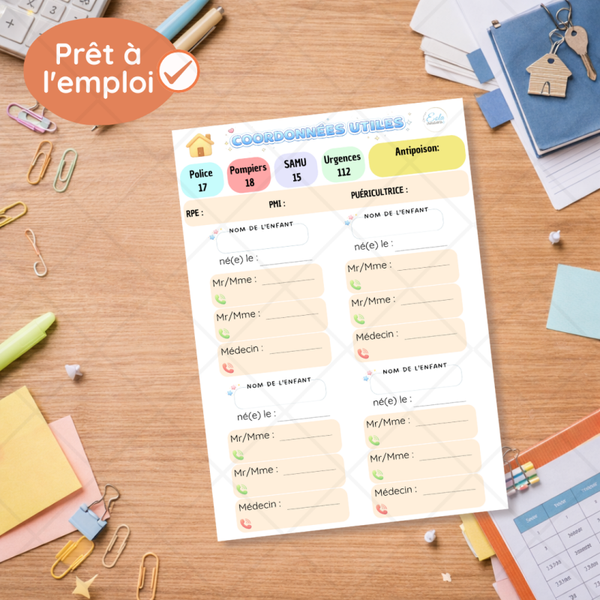 Affiche "Coordonnées utiles" couleurs