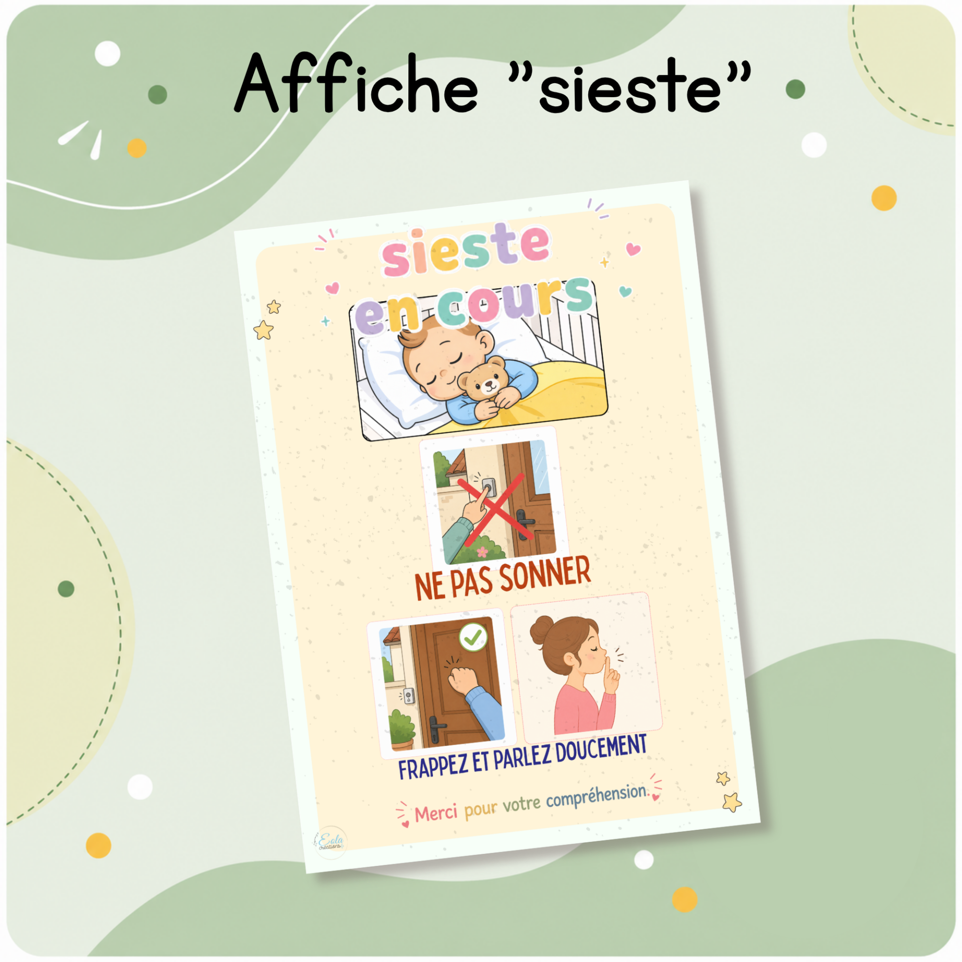 Affiche "sieste en cours"