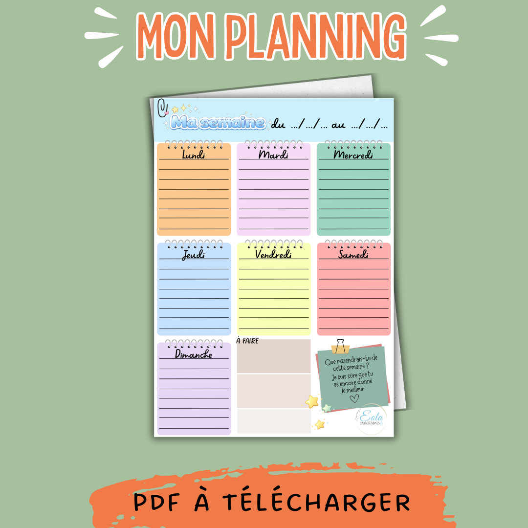 PDF "Mon planning" Couleurs