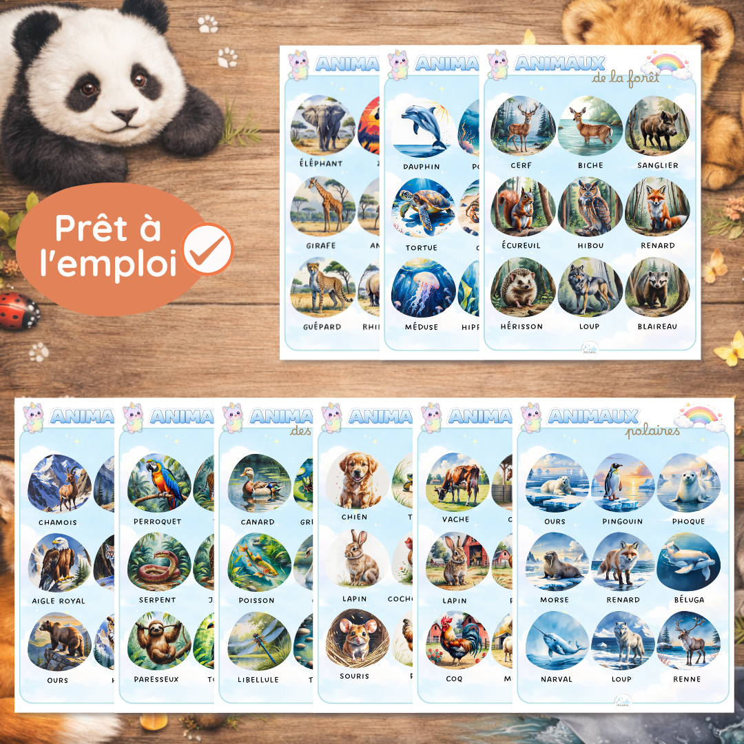 Kit 9 affiches "Les animaux"