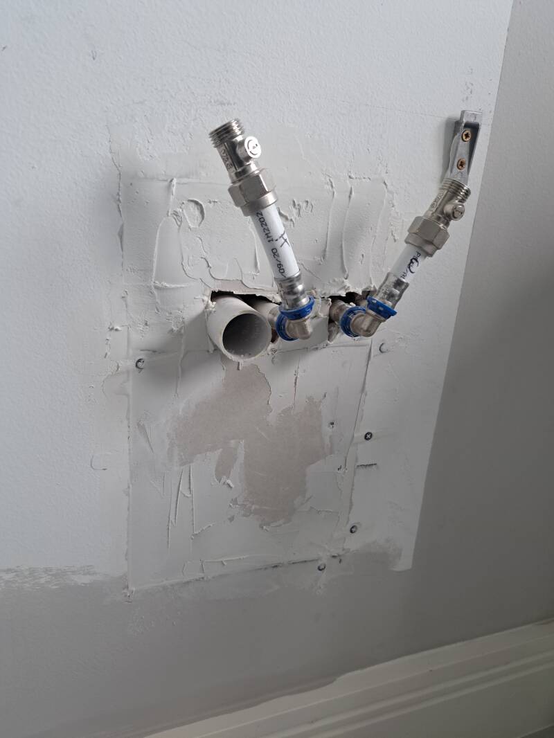 New waste pipe fitted and drywall fitted and poly bonded 